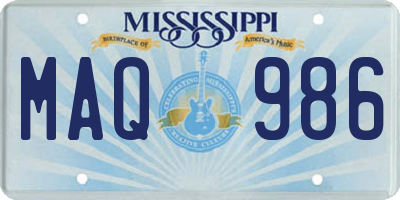 MS license plate MAQ986
