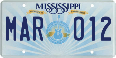 MS license plate MAR012