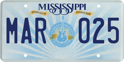 MS license plate MAR025