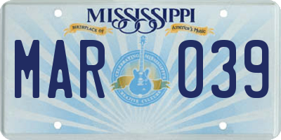 MS license plate MAR039