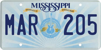 MS license plate MAR205