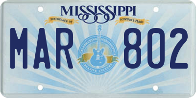 MS license plate MAR802