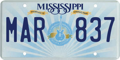 MS license plate MAR837