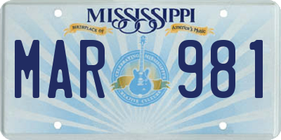 MS license plate MAR981