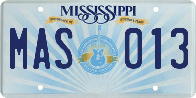 MS license plate MAS013
