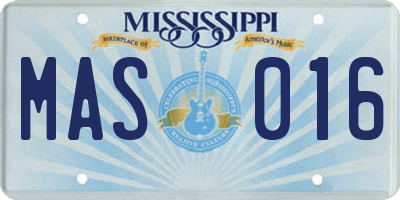 MS license plate MAS016