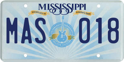 MS license plate MAS018