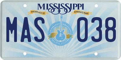 MS license plate MAS038