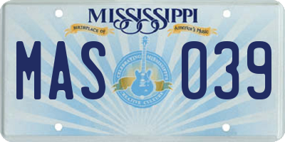 MS license plate MAS039