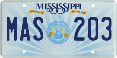 MS license plate MAS203
