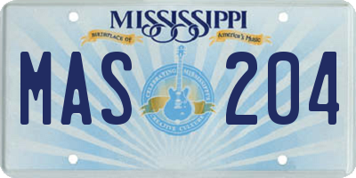 MS license plate MAS204
