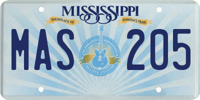MS license plate MAS205