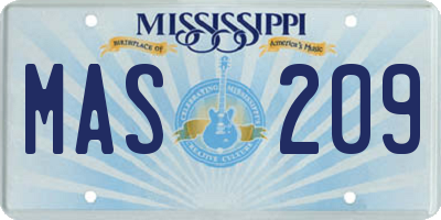 MS license plate MAS209