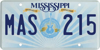 MS license plate MAS215