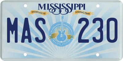 MS license plate MAS230