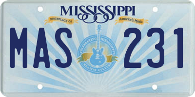 MS license plate MAS231