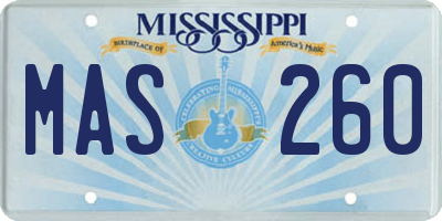 MS license plate MAS260