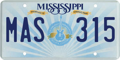MS license plate MAS315