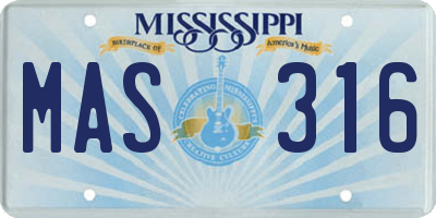 MS license plate MAS316