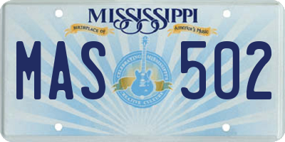 MS license plate MAS502