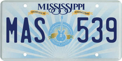 MS license plate MAS539