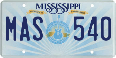 MS license plate MAS540
