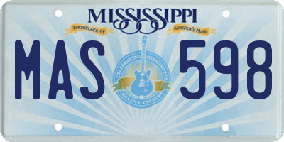 MS license plate MAS598