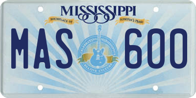 MS license plate MAS600