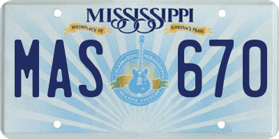 MS license plate MAS670