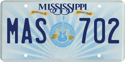 MS license plate MAS702