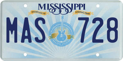 MS license plate MAS728