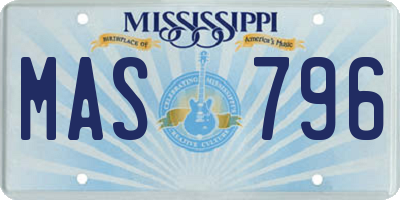 MS license plate MAS796