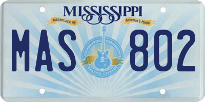 MS license plate MAS802