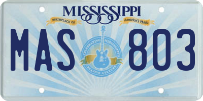 MS license plate MAS803