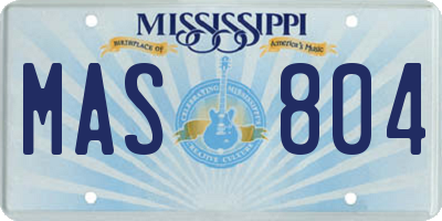MS license plate MAS804