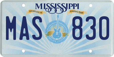 MS license plate MAS830