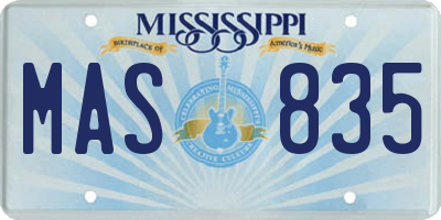 MS license plate MAS835