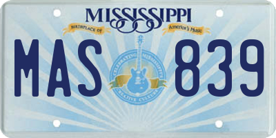 MS license plate MAS839