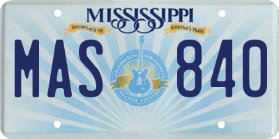 MS license plate MAS840