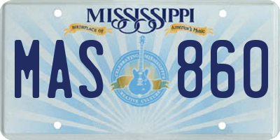 MS license plate MAS860