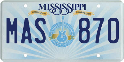 MS license plate MAS870