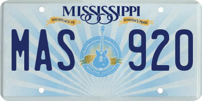 MS license plate MAS920