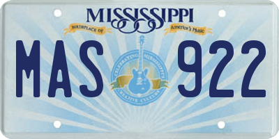 MS license plate MAS922