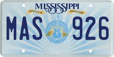 MS license plate MAS926