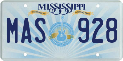 MS license plate MAS928