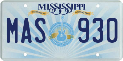 MS license plate MAS930