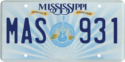 MS license plate MAS931