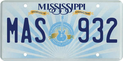 MS license plate MAS932