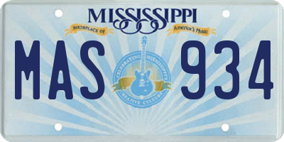 MS license plate MAS934