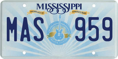 MS license plate MAS959